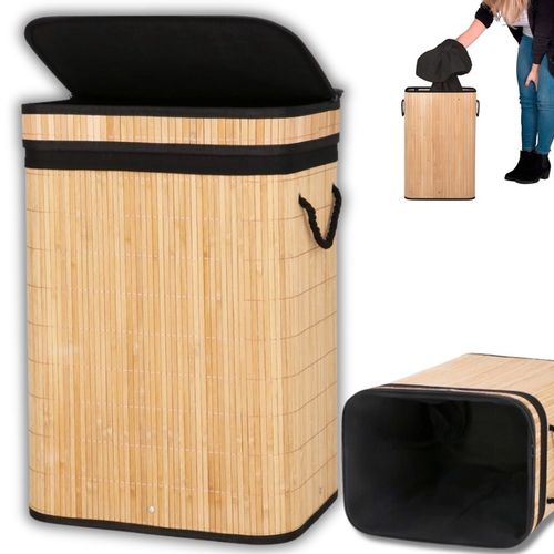 KOSZ NA PRANIE BIELIZNĘ UBRANIA POJEMNIK BAMBUSOWY Z POKRYWĄ DUŻY 72L KUFER na Arena.pl