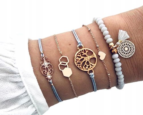 Zestaw Bransoletek Złotych 5 Serce Drzewko Tree na Arena.pl