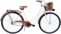 Rower miejski 28 Holand Retro kremowo-brązowy z koszem i wkładką