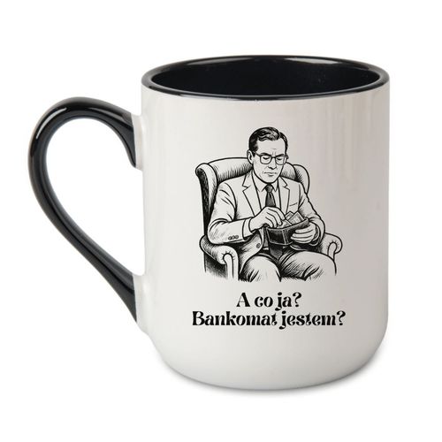 KUBEK „A CO JA? BANKOMAT JESTEM?” Wzór - Elegant Coffee Czarny 330 ml na Arena.pl