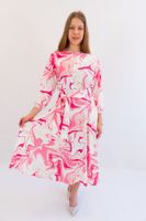 Sukienka Midi na Specjalne Okazje Kremowo-Fuksjowa 42