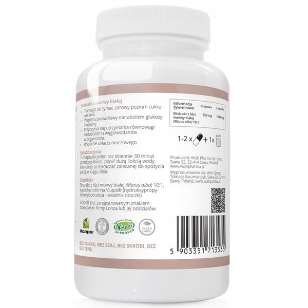 MORWA BIAŁA ekstrakt Z MORWY 550mg wsparcie: POZIOM CUKRU CUKRZYCA 90k WISH zdjęcie 3