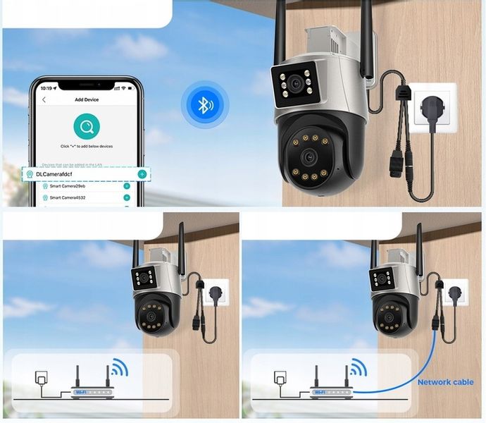 PODWÓJNA KAMERA WIFI IP SMART ZEWNĘTRZNA OBROTOWA 2x 3MPx DETEKCJA 6MPx 6MP zdjęcie 14