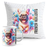 ZESTAW KUBEK + PODUSZKA DRUK - PIES PIESEK RASA BULLDOG FRANCUSKI FRENCH