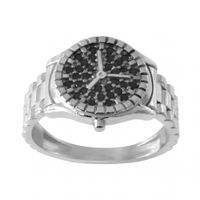 SREBRNY PIERŚCIONEK ZEGAREK Z CZARNYMI CYRKONIAMI SREBRO PRÓBY 925