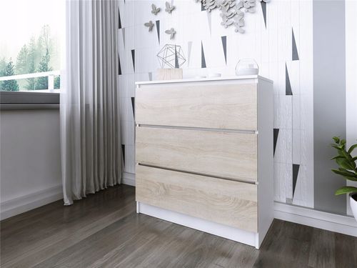 Komoda Do Salonu Sypialni 3 Szuflady 80 Zoe Biała Dąb Sonoma na Arena.pl
