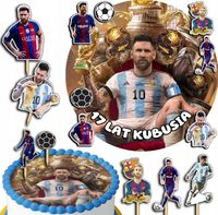 ZESTAW OPŁATEK NA TORT 20CM + TOPPERY PAPIEROWE - MESSI IMIĘ 15CM 18CM