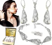 KOMPLET SREBRNY BIŻUTERII 925 RÓŻE Z CYRKONIAMI SWAROVSKI + GRAWER GRATIS