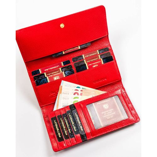 lakierowany, duży portfel damski w kolorze czerwonym z systemem na Arena.pl