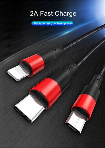 Nylonowy kabel 3w1 micro USB + USB-C + iPhone lightning Hoco na Arena.pl