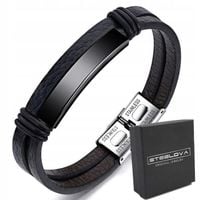 ELEGANCKA SKÓRZANA BRANSOLETKA STAL MOŻLIWY GRAWER