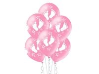 Zestaw balonów na Chrzest Święty "stópki", 12 cali, 6 szt., różowe [balony