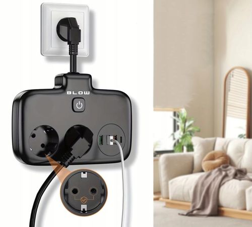 PRZEDŁUŻACZ ROZDZIELACZ ROZGAŁEŹNIK 2 GNIAZDA WŁĄCZNIK LISTWA 3x USB USB-C na Arena.pl