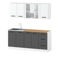 Meble Kuchenne Nowoczesny Zestaw Kuchnia Rest 2.0m Modułowy Biały Szary Mat