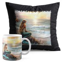 ZESTAW KUBEK + PODUSZKA CZARNA - SYRENKI SYRENA SYRENY PODWODNY ŚWIAT