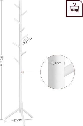 Wieszak stojący biały drewniany 8 haczyków podłogowy do przedpokoju 175 cm na Arena.pl