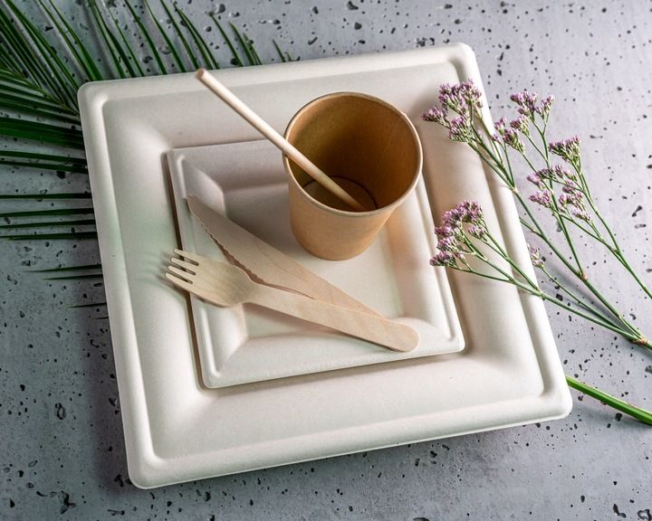 Zestaw z trzciny cukrowej kwadratowy brąz/12 osób zdjęcie 2