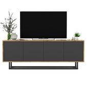 Komoda RTV, loft, NORD, 150x35x53 cm, dąb wotan, grafit, mat | TYLETEGOTU