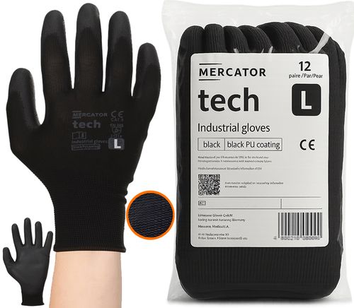 Rękawice Robocze MERCATOR Tech Black+Black PU - L - 12 Par na Arena.pl