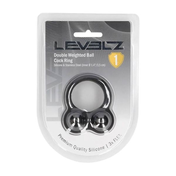 Liquid Silicone Double Weighted Ball Cockring - Black zdjęcie 1