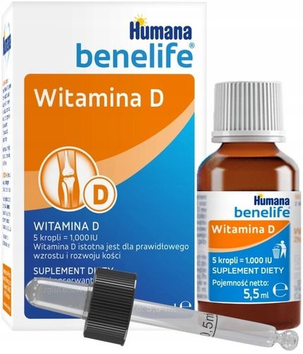 HUMANA BENELIFE D3 + DHA KROPLE Z PIPETKĄ 15ML x3 + WITAMINA D3 5.5ML x1 na Arena.pl