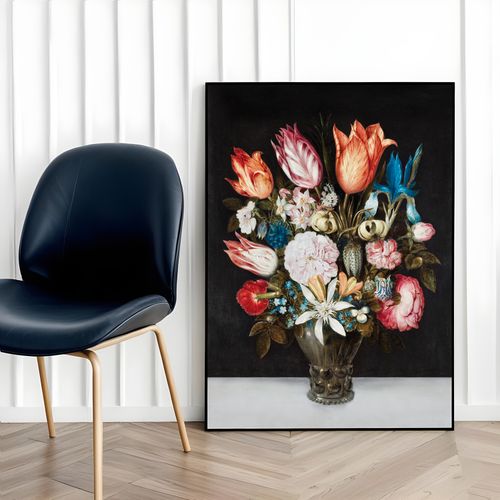 Plakat kwiaty wazon czarne tło 50x70 cm w czarnej ramie na Arena.pl