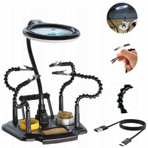 Uchwyt montażowy z lupą trzecia ręka typu pająk podświetlenie LED ZD-11M-3 na Arena.pl