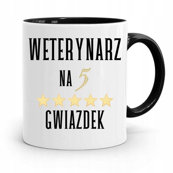 Kubek Czarny Dla Weterynarza Na Pięć Gwiazdek Z Nadrukiem Ze Zdjęciem zdjęcie 1
