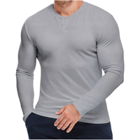 Męska Koszulka Henley z Długim Rękawem Bawełniana Elegancka Szara XL