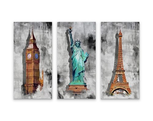 Obrazy Na Płótnie Statua Wolności Wieża Eiffla Abstrakcja 180cm x 120cm na Arena.pl