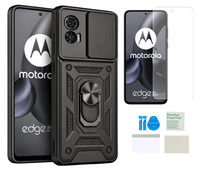 Etui pancerne do MOTOROLA EDGE 30 NEO Slide Ring czarny + folia ochronna