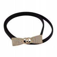 Czarny pasek sprężynka złota kokarda z cyrkoniami i dwoma kółkami w środku