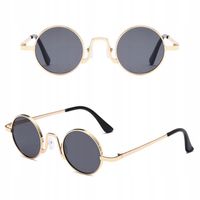 OKULARY OKRĄGŁE PRZECIWSŁONECZNE LENONKI ZŁOTE Filtr Unisex UV400 + Etui