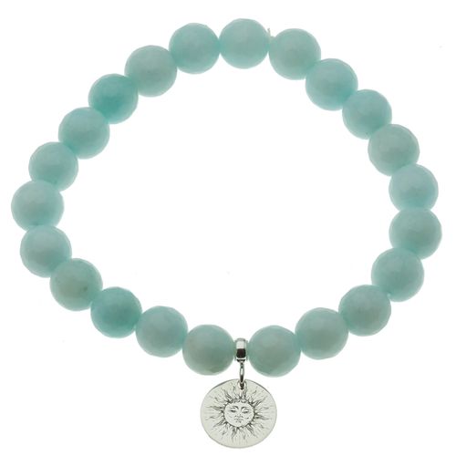 Bransoletka 18 cm - Jadeit miętowy kulki i srebrna zawieszka słońce na Arena.pl
