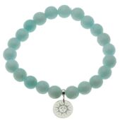 Bransoletka 18 cm - Jadeit miętowy kulki i srebrna zawieszka słońce