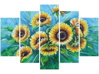 100CM 150CM OBRAZ 5 ELEM SŁONECZNIKI NIEBIESKIM ŚCIENNY