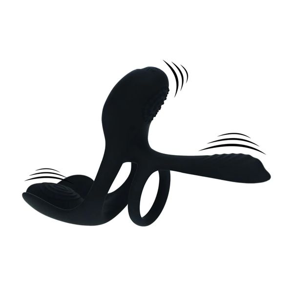 Triple Motor Vibrating Silicone Cockring - Black zdjęcie 1