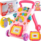 Chodzik Interaktywny Pchacz Edukacyjny z Tablicą Znikopisem i Kluczykami Różowy