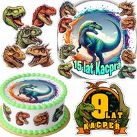 ZESTAW OPŁATEK NA TORT 20CM + 16 POSTACI - DINO DINOZAUR + IMIĘ 15CM 18CM
