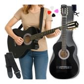 Gitara klasyczna czarna 7/8 dla początkujących CLEO + akcesoria