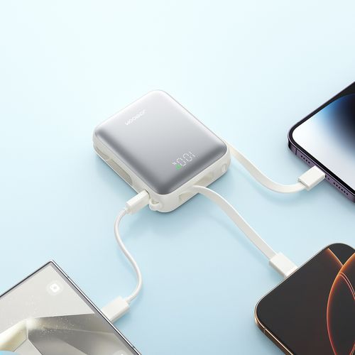 Powerbank 10000mAh 22.5W z wbudowanymi kablami USB-C Lightning - biały na Arena.pl
