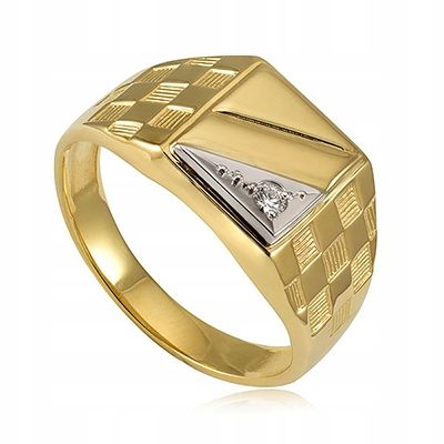 ZŁOTY SYGNET MĘSKI Z BRYLANTEM 0,06ct 585 14K R28 na Arena.pl