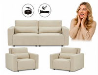 Zestaw wypoczynkowy sofa 2 kanapa fotele beżowy welur Komo Family meble