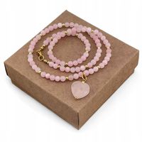 Różowy naszyjnik Choker z serduszkiem KWARC RÓŻOWY i JADEIT