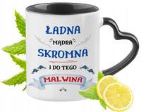 Dla Malwiny Kubek Czarny Z Uszkiem W Kształcie Serca Na Prezent Z Nadrukiem