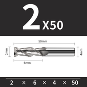 Frez trzpieniowy VHM 2-ostrzowy do aluminium Rozmiar: Ø2x6x4Dx50L