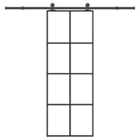 Drzwi przesuwne z osprzętem, szkło ESG i aluminium, 76x205 cm