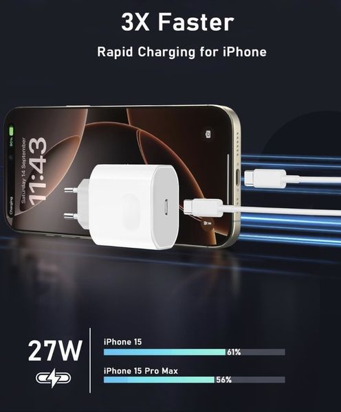SZYBKA ŁADOWARKA DO IPHONE KOSTKA 25W + KABEL 1M / USB-C - IPHONE zdjęcie 4