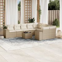 10-cz. zestaw mebli ogrodowych z poduszkami, beżowy, polirattan