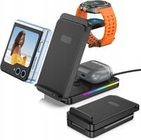 NeotrixQI 3w1 Ładowarka Indukcyjna 15W do Smartfona, Słuchawek, Zegarka RGB